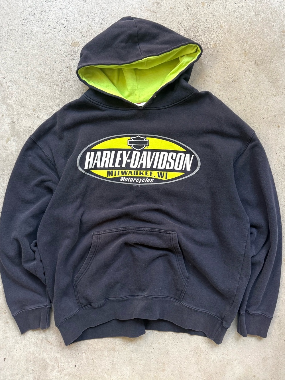 2012 Harley Davidson Navy Men’s Pin Up Girl Wisconsin Biker Hoodie XL 26x30
